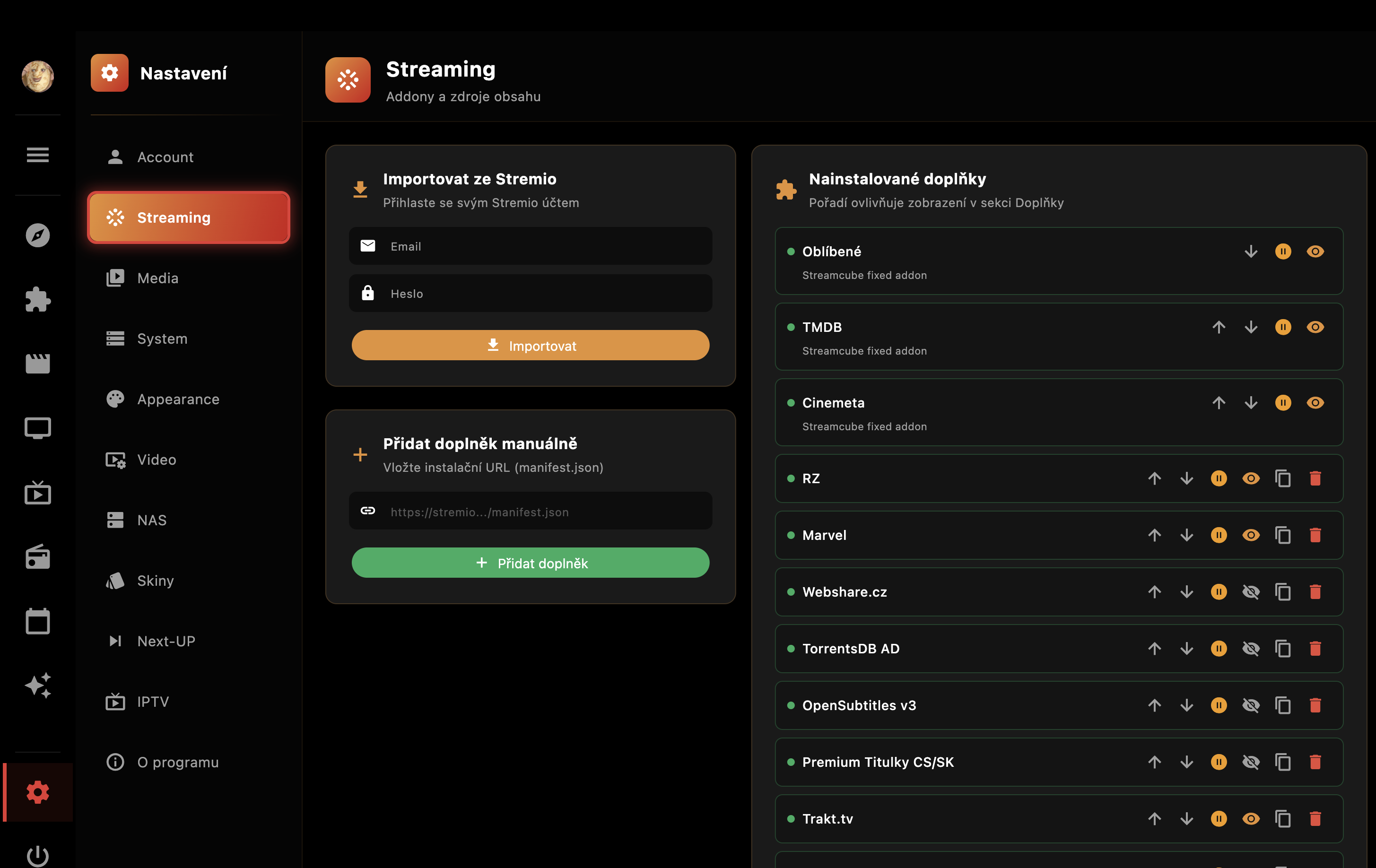 Addon management settings